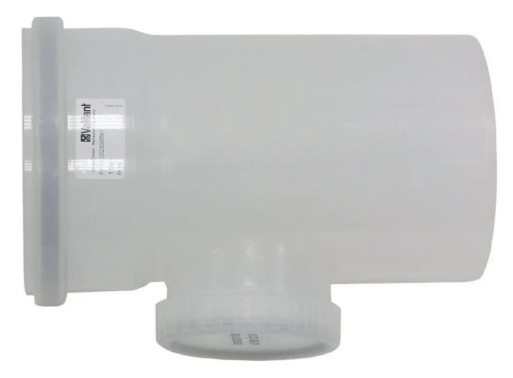 Transparente Revisionseinheit von Vaillant mit seitlichem Anschluss und Schraubdeckel. Geeignet für Abwasseranwendungen mit DN 160.
